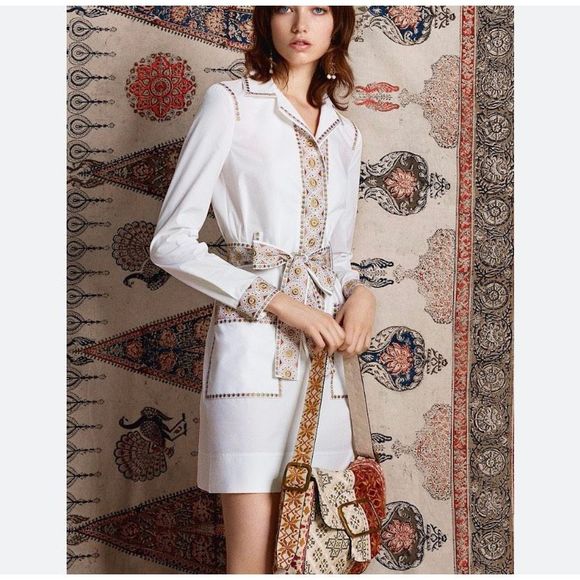 Tory Burch Dresses & Skirts - New TORY BURCH Jayne white cotton dress long sleeve belted shirt dress 2 or xs